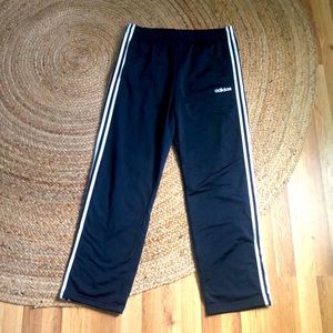 "Adidas Striped Elegance: Navy Blue Long Pants, Men's Size Large"